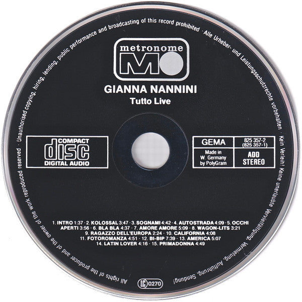Gianna Nannini & The Primadonnas : Tutto Live (CD, Album, Bla)
