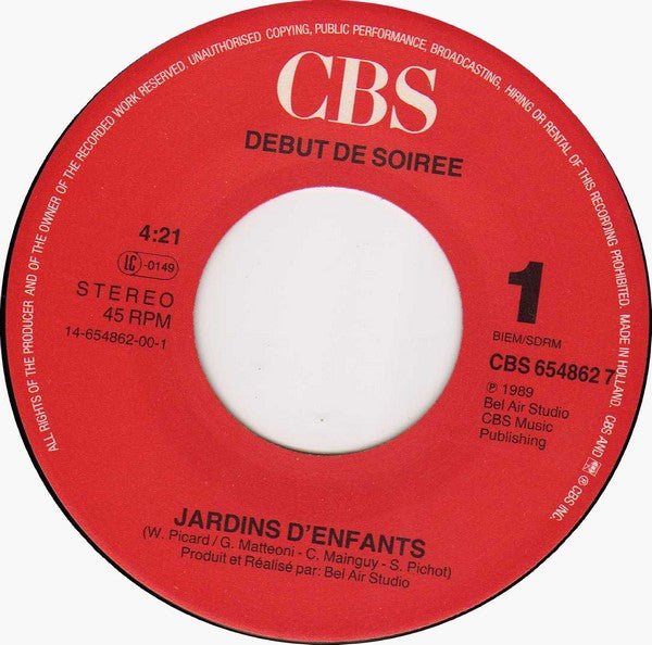 Début De Soirée : Jardins D'enfants (7", Single)