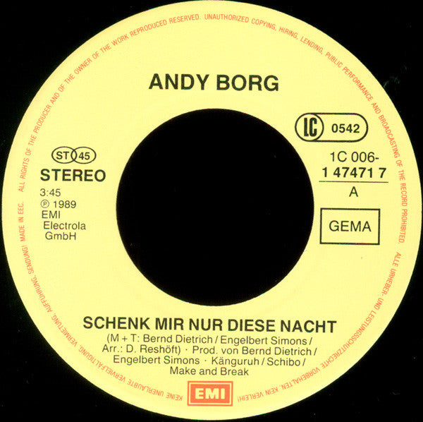 Andy Borg : Schenk Mir Nur Diese Nacht (7", Single)
