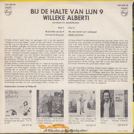 Willeke Alberti Met Orkest o.l.v. Jack Bulterman : Bij De Halte Van Lijn 9 (7", EP)