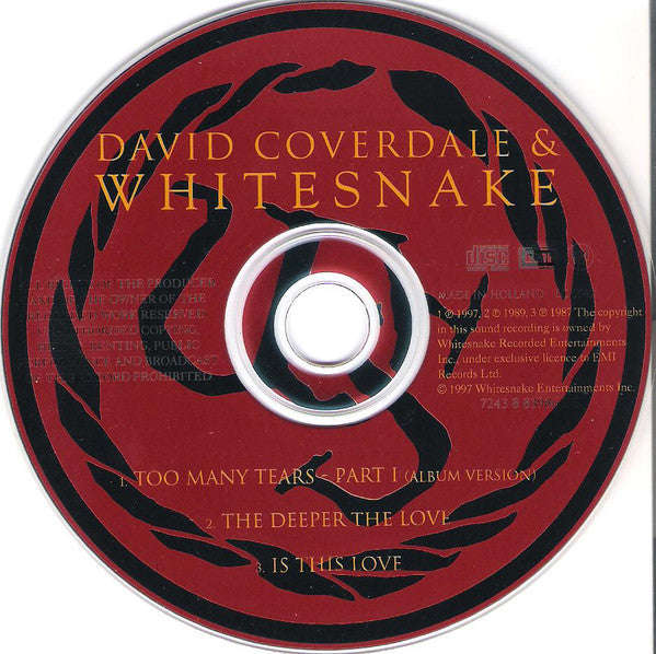 David Coverdale & Whitesnake : Too Many Tears (CD, Single)