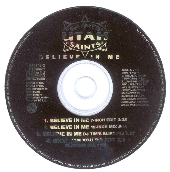 Utah Saints : Believe In Me (CD, Single)