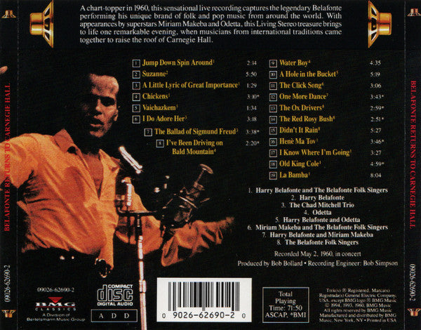 Harry Belafonte : Belafonte Returns To Carnegie Hall (CD, Album, RE)