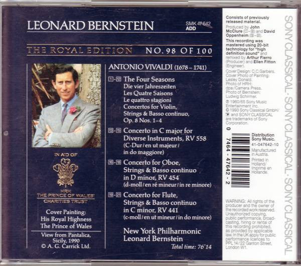 Antonio Vivaldi, Leonard Bernstein, New York Philharmonic : The Four Seasons / Concerto For Diverse Instruments, RV 558 / Oboe Concerto, RV 454 / Flute Concerto, RV 441 (CD, Comp, RE, RM, SBM)