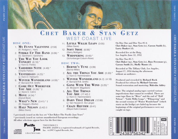 Chet Baker & Stan Getz : West Coast Live (2xCD, Comp)