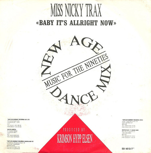 Miss Nicky Trax : Baby, It's Allright Now (7", Single)
