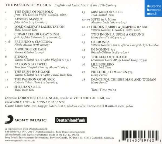 Dorothee Oberlinger − Ensemble 1700, Vittorio Ghielmi − Il Suonar Parlante : The Passion Of Musick (CD)