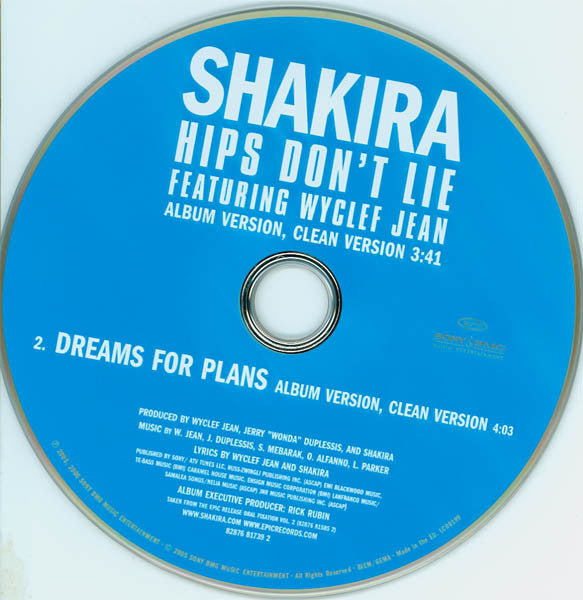 Shakira Featuring Wyclef Jean : Hips Don't Lie (CD, Single, Car)