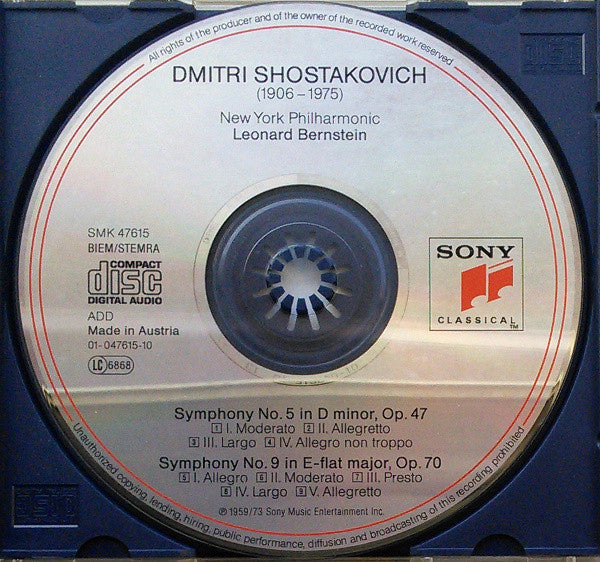 Dmitri Shostakovich, Leonard Bernstein, New York Philharmonic : Symphonies Nos. 5 & 9 (CD, Comp)