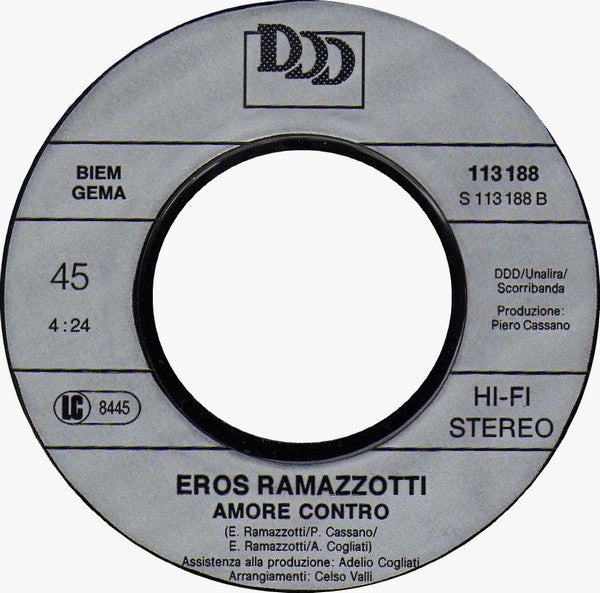 Eros Ramazzotti : Se Bastasse Una Canzone / Amore Contro (7", Single)