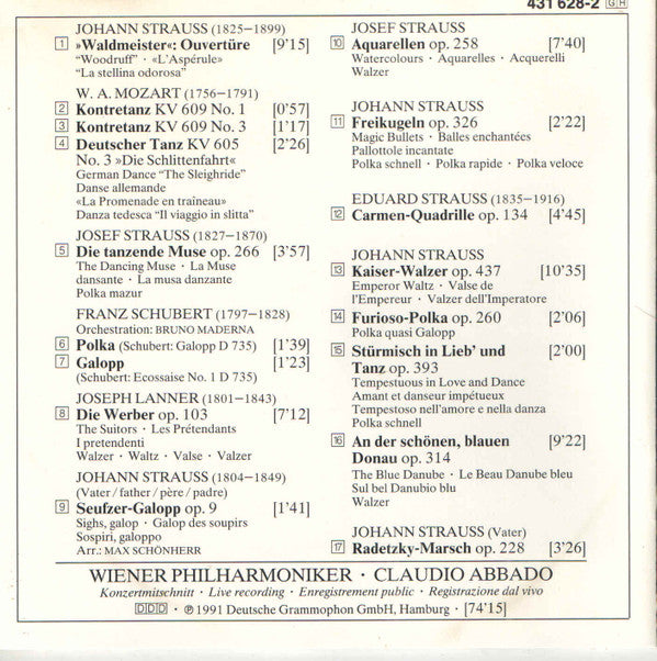 Wiener Philharmoniker, Claudio Abbado : Neujahrskonzert In Wien 1991 = New Year's Concert In Vienna (CD, Album)