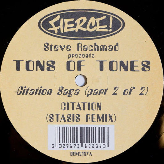 Steve Rachmad Presents Tons Of Tones : Citation Saga (Part 2 Of 2) (12")