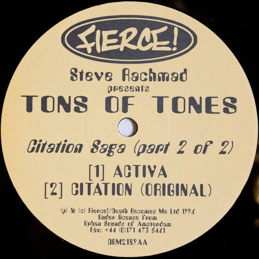 Steve Rachmad Presents Tons Of Tones : Citation Saga (Part 2 Of 2) (12")