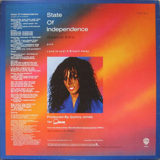 Donna Summer : State Of Independence (Long Version) (12", Ltd)