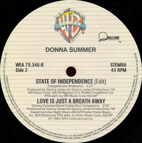 Donna Summer : State Of Independence (Long Version) (12", Ltd)
