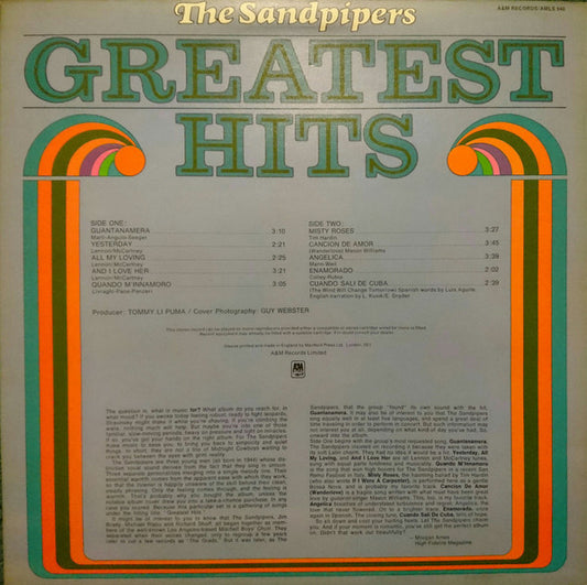 The Sandpipers : Greatest Hits (LP, Album, Comp,  )