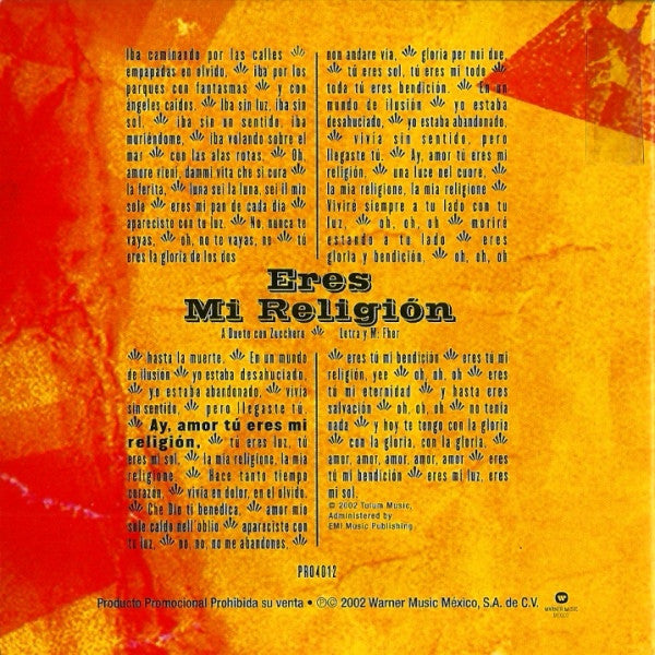 Maná Featuring Zucchero : Eres Mi Religión (CD, Single, Promo)