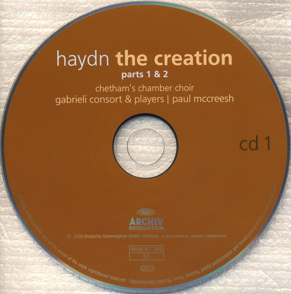 Joseph Haydn - Gabrieli Consort & Gabrieli Players, Paul McCreesh : The Creation (Die Schopfung) (2xCD, Album)