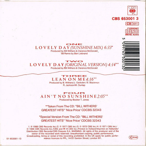 Bill Withers : Lovely Day (Sunshine Mix) (CD, Mini, Maxi)