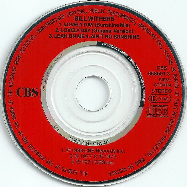 Bill Withers : Lovely Day (Sunshine Mix) (CD, Mini, Maxi)