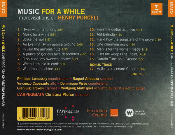 L'Arpeggiata / Christina Pluhar : Music For A While - Improvisations On Purcell (CD, Album)