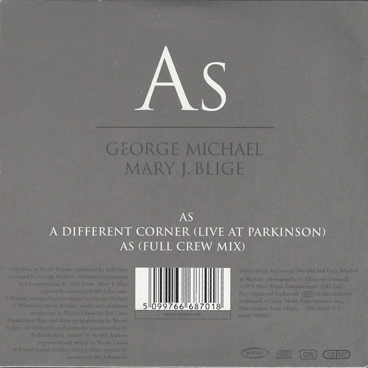 George Michael & Mary J. Blige : As (CD, Single, Car)