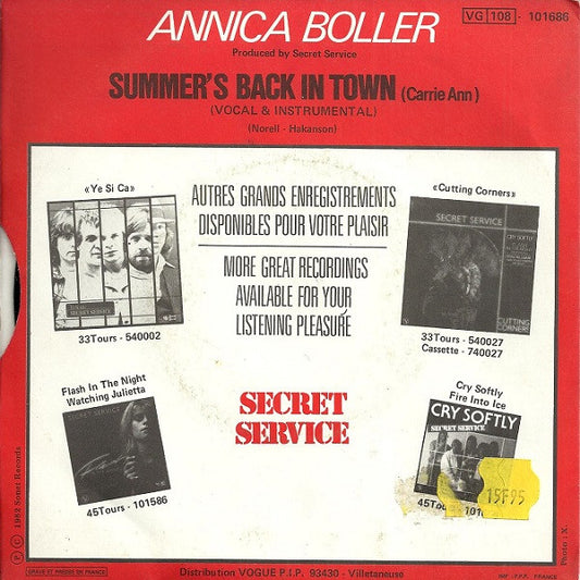 Annica Boller : Summer's Back In Town (Carrie Ann) (7", Single)