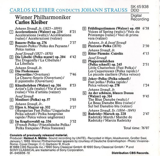 Johann Strauss Jr., Carlos Kleiber, Wiener Philharmoniker : Carlos Kleiber Conducts Johann Strauss (CD, RE)