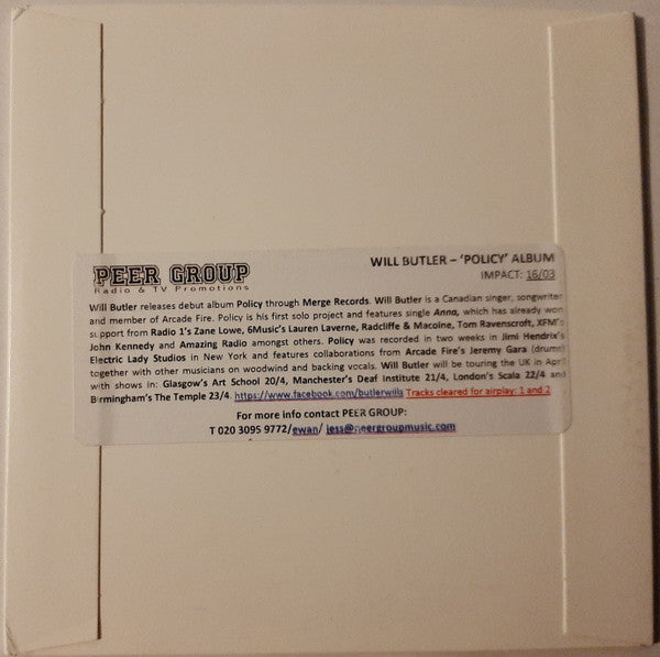 William Butler : Policy (CD, Advance, Album, Promo)