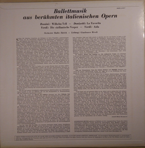 Gioacchino Rossini / Gaetano Donizetti / Giuseppe Verdi - Zurich Radio Orchestra, Gianfranco Rivoli : Ballettmusik Aus Berühmten Italienischen Opern (LP)