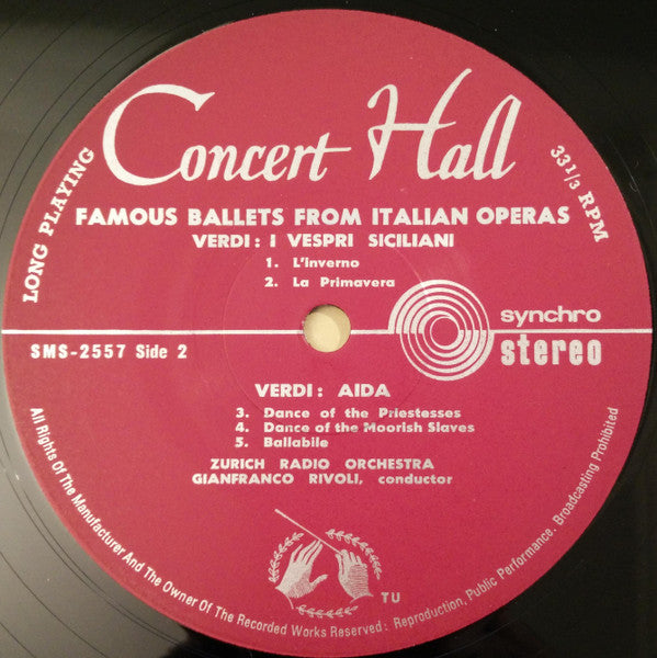 Gioacchino Rossini / Gaetano Donizetti / Giuseppe Verdi - Zurich Radio Orchestra, Gianfranco Rivoli : Ballettmusik Aus Berühmten Italienischen Opern (LP)