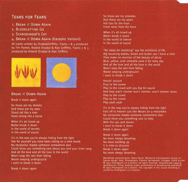 Tears For Fears : Break It Down Again (CD, Single)