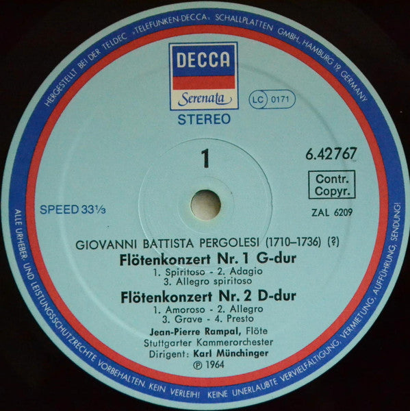 Giovanni Battista Pergolesi / Johann Sebastian Bach, Jean-Pierre Rampal : Flute Concertos No 1 & 2 - Suite Nr. 2 (LP, Comp, RE)