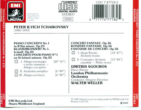Pyotr Ilyich Tchaikovsky, Dimitris Sgouros, Walter Weller, London Philharmonic Orchestra : Tchaikovsky – Piano Concerto No.1, Concert Fantasy (CD, Album)