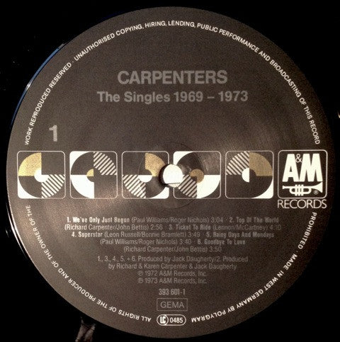 Carpenters : The Singles 1969-1973 (LP, Album, Comp, RE)
