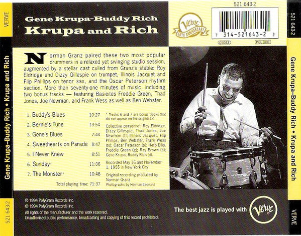 Gene Krupa - Buddy Rich : Krupa And Rich (CD, Album, RM)