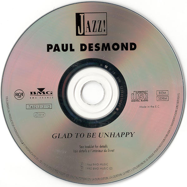 Paul Desmond Featuring  Jim Hall : Glad To Be Unhappy (CD, Album, RM)