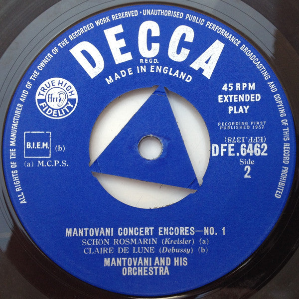 Mantovani And His Orchestra : Concert Encores (7", EP)
