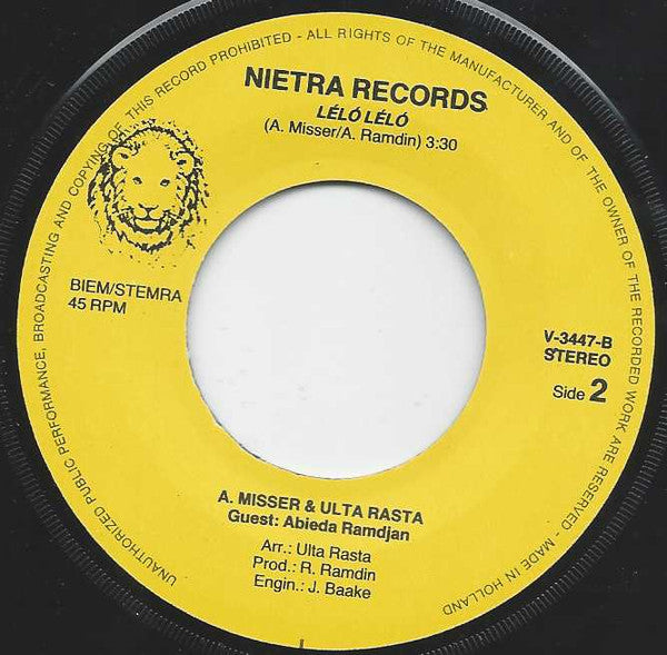 Armand Mishre With Ulta Rasta Guest: Abieda Kalloe-Ramdjan : Honé Dó / Léló Léló (7", Single)