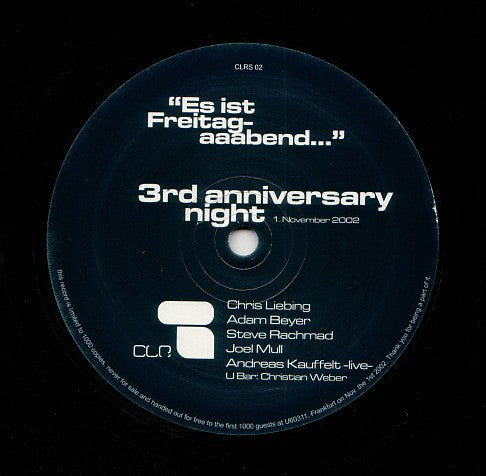 Chris Liebing : Es Ist Freitag-aaabend... 3rd Anniversary Night (12", S/Sided, Etch, Ltd)