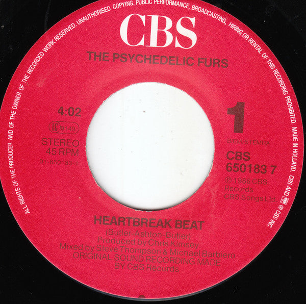 The Psychedelic Furs : Heartbreak Beat (7", Single)