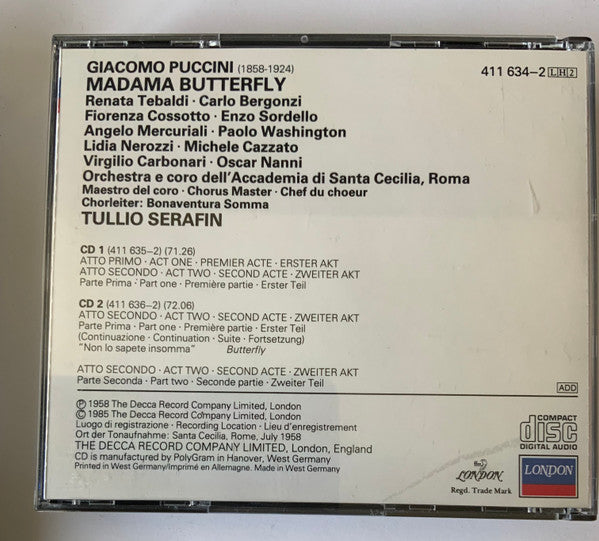 Giacomo Puccini - Renata Tebaldi, Carlo Bergonzi, Orchestra Dell'Accademia Nazionale Di Santa Cecilia E Coro dell'Accademia Nazionale di Santa Cecilia, Tullio Serafin : Madama Butterfly (2xCD, Album)