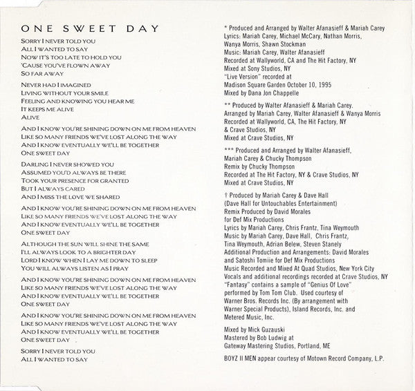 Mariah Carey & Boyz II Men : One Sweet Day (CD, Maxi)