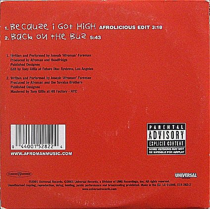 Afroman : Because I Got High (CD, Single, Car)