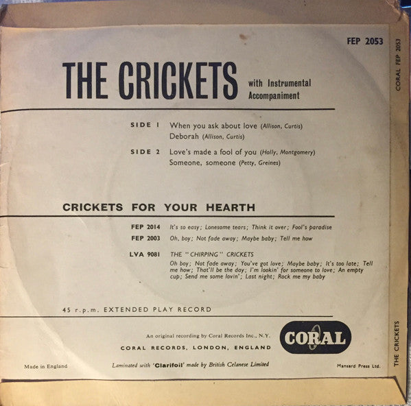 The Crickets (2) : The Crickets (7", EP, Blu)
