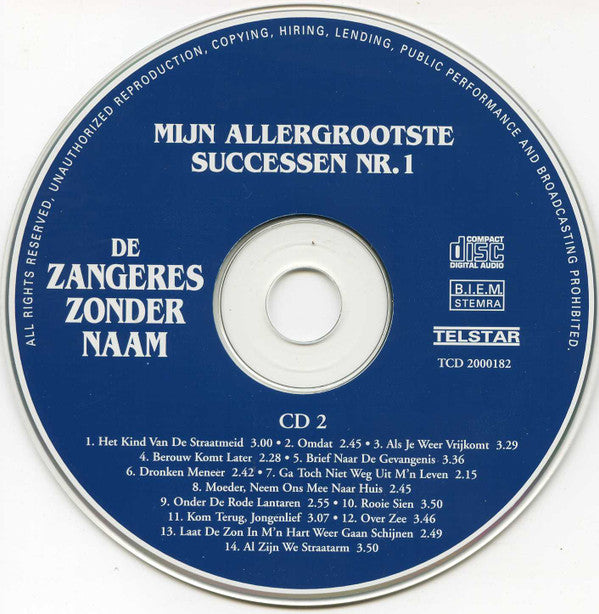 Zangeres Zonder Naam : Mijn Allergrootste Successen Nr. 1 (2xCD, Comp)