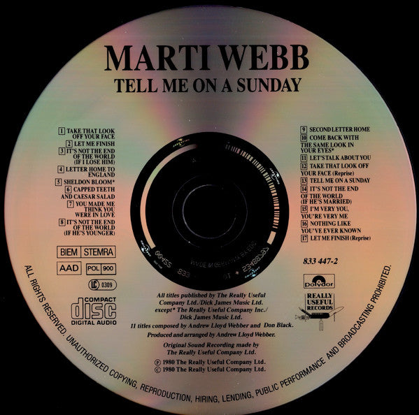 Marti Webb : Tell Me On A Sunday (CD, Album, RE)