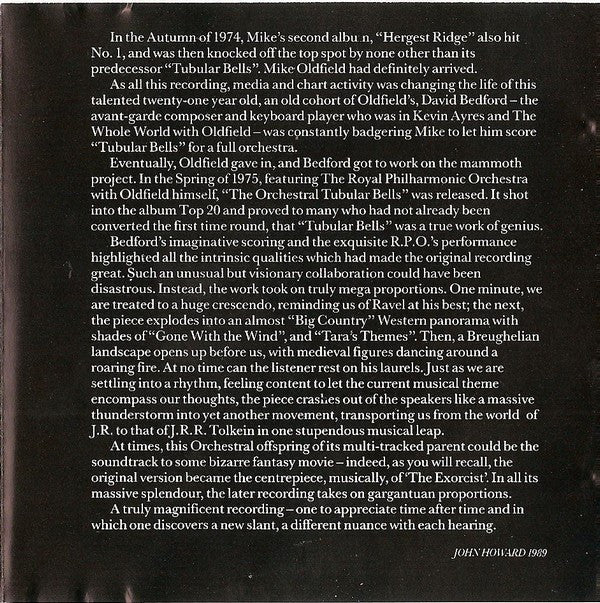 Royal Philharmonic Orchestra With Mike Oldfield Conducted By David Bedford : The Orchestral Tubular Bells (CD, Album, RE)