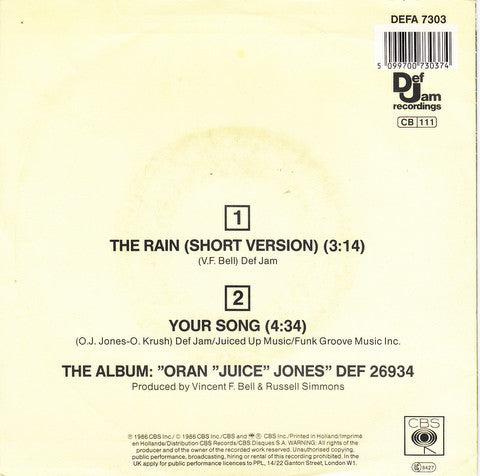 Oran "Juice" Jones* : The Rain (7", Single)