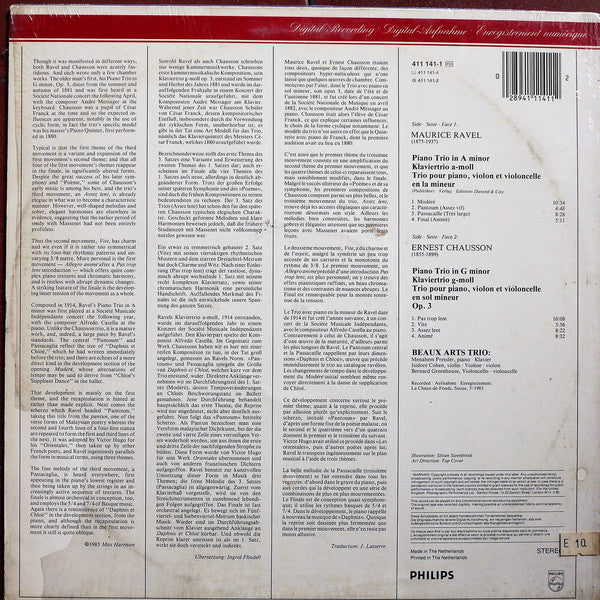 Beaux Arts Trio - Maurice Ravel • Ernest Chausson : Piano Trios • Klaviertrios (LP, Album)